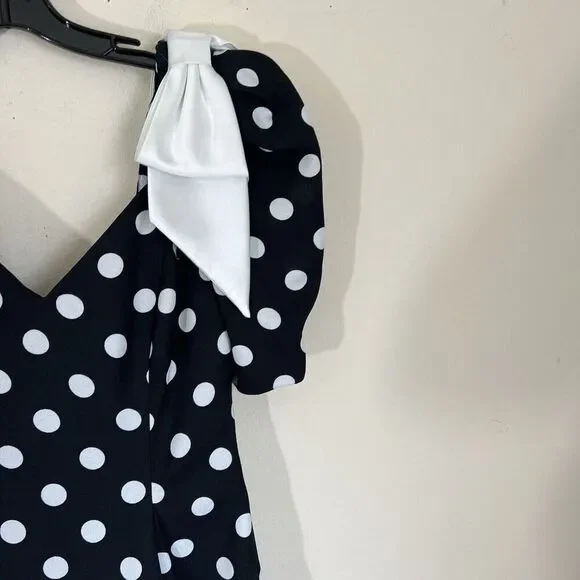 VTG Late Edition Pin Up Polka Dot Dress Black White Rockabilly Sweetheart Puff - Picture 2 of 8